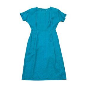 Vintage 1990s Nordstrom Point of View Turquoise Linen Dress